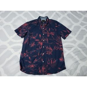 QUICKSILVER Navy Blue w/Red Leaves Button Down